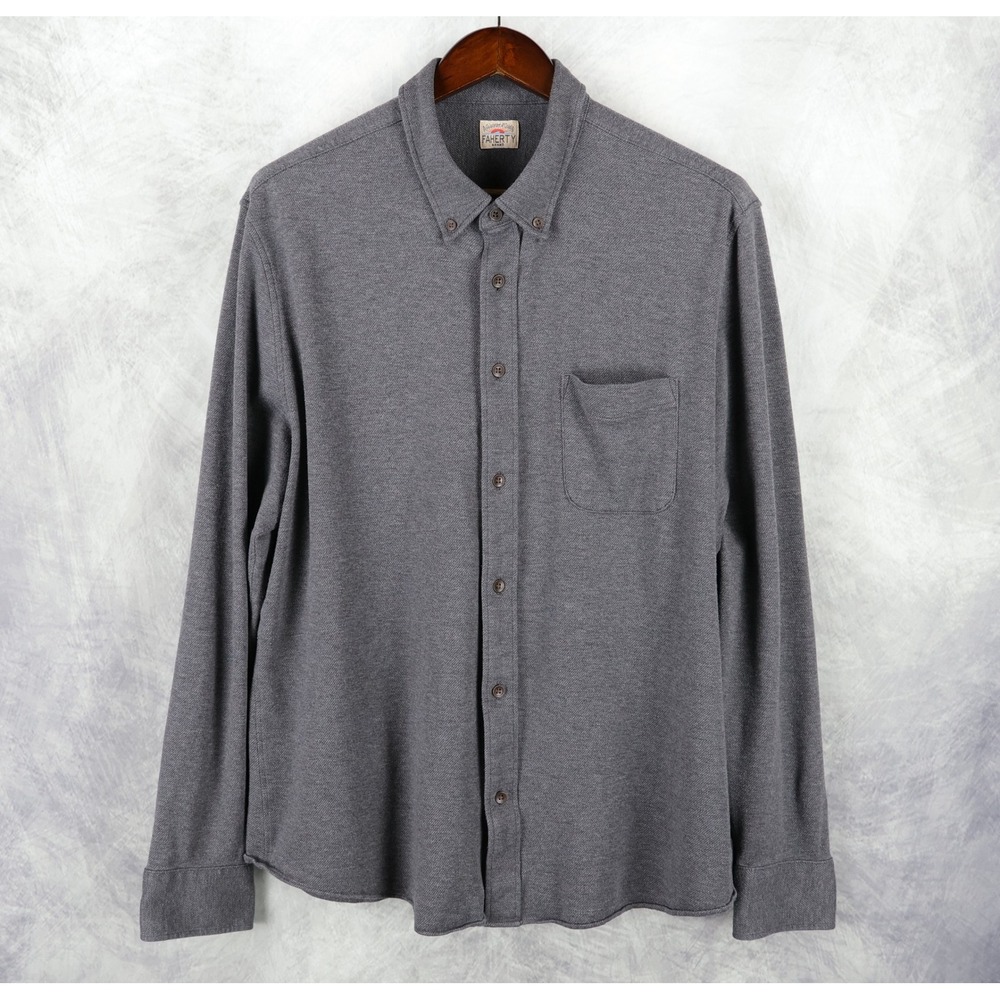 Faherty Coastline Knit Shirt Mens XXL Gray Button Down Long Sleeve MXF2400